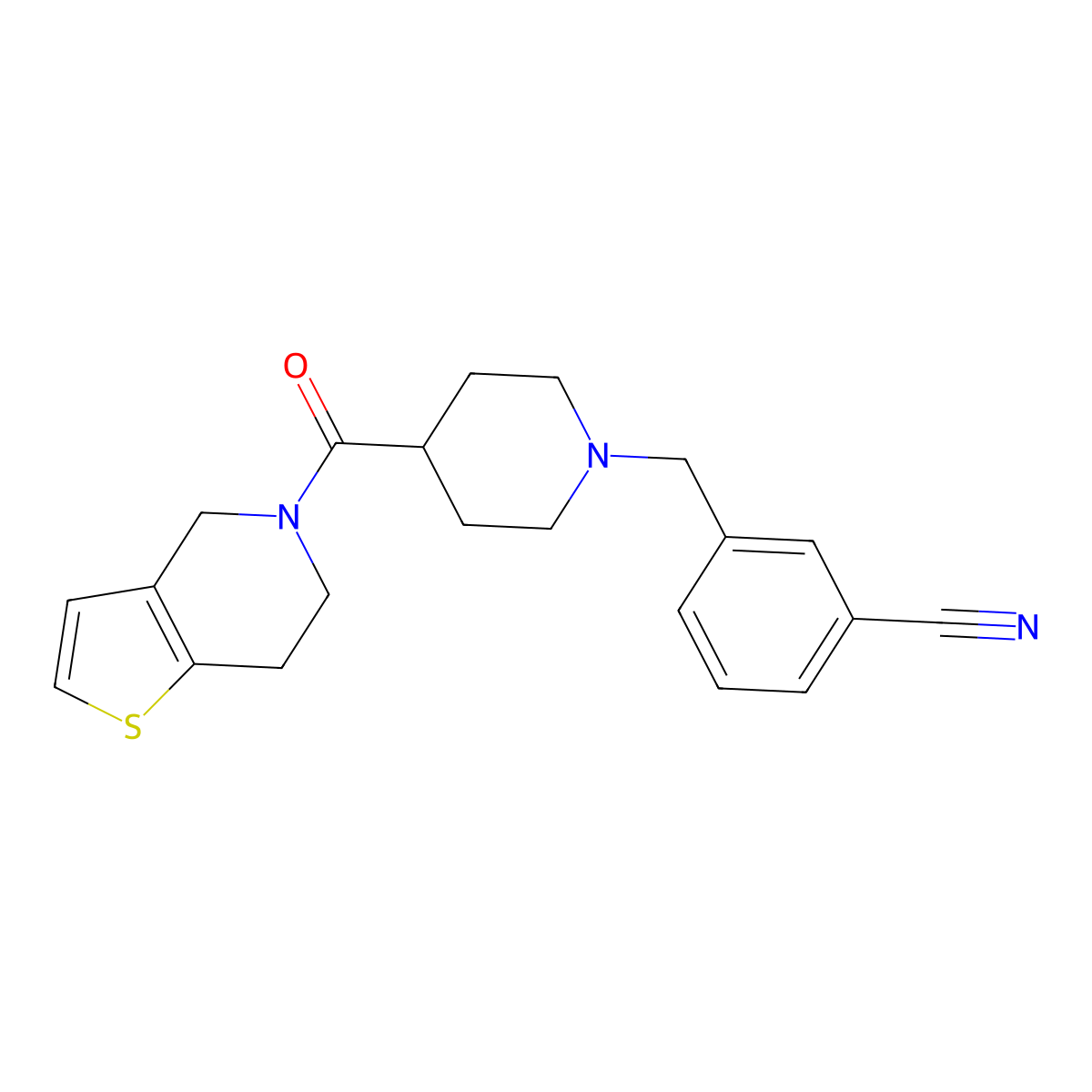 3-[(4-{4H,5H,6H,7H-thieno[3,2-c]pyridine-5-carbonyl}piperidin-1-yl)methyl]benzonitrile molecular structure, CAS 3054605-39-6