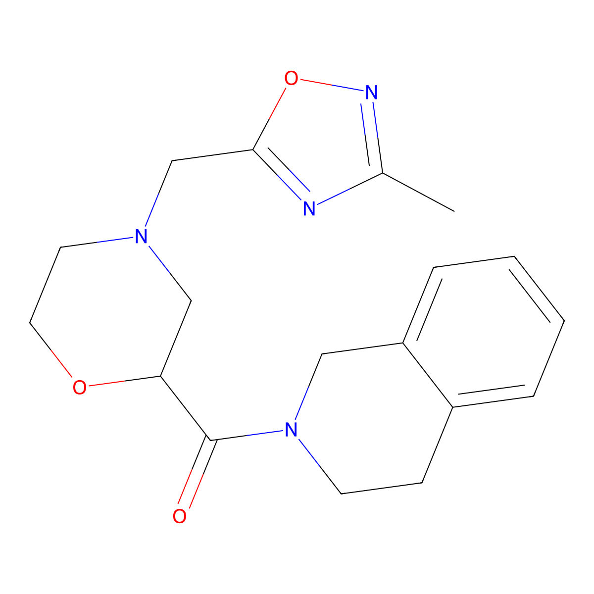2-{4-[(3-Methyl-1,2,4-oxadiazol-5-yl)methyl]morpholine-2-carbonyl}-1,2,3,4-tetrahydroisoquinoline molecular structure, CAS 3054605-41-0