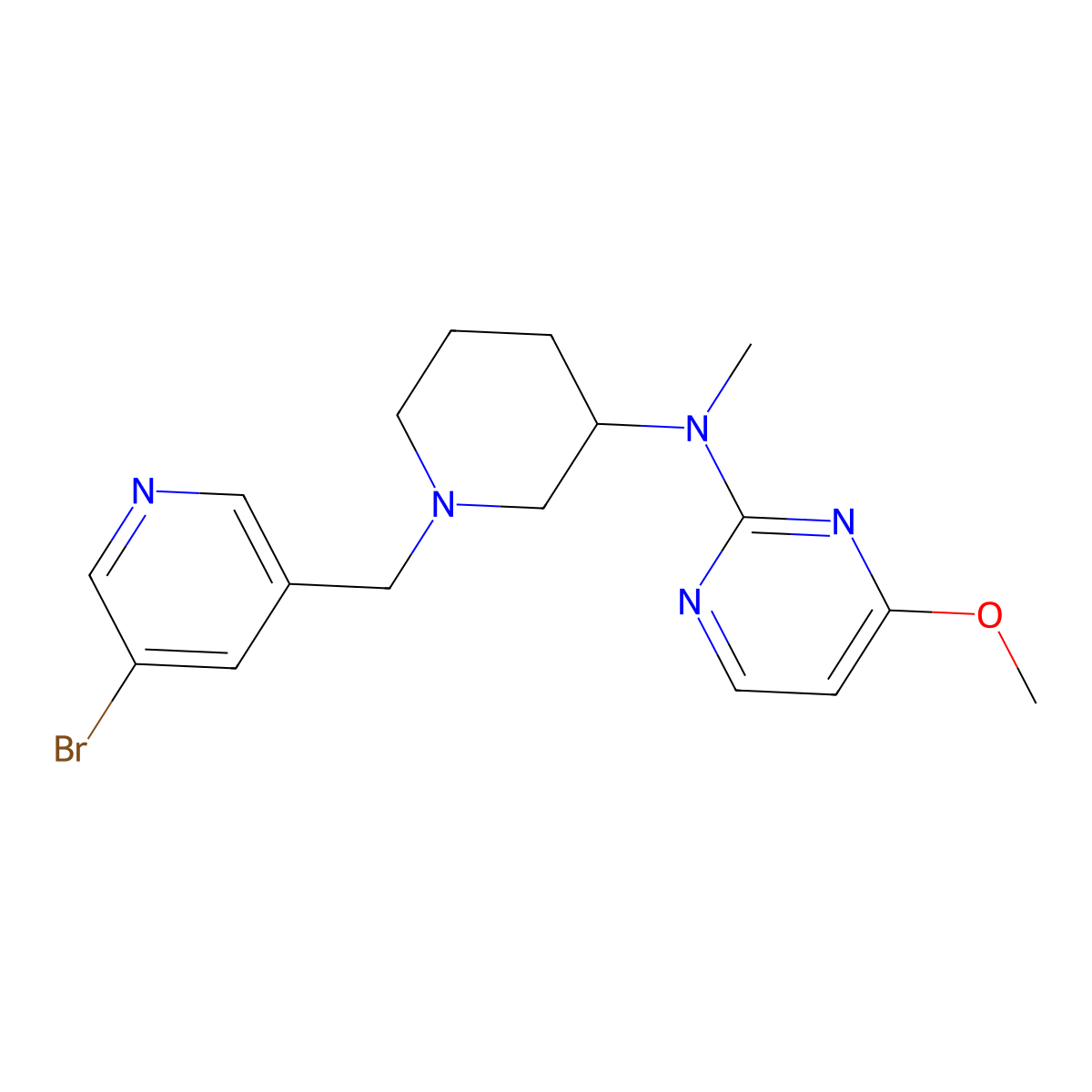 N-{1-[(5-bromopyridin-3-yl)methyl]piperidin-3-yl}-4-methoxy-N-methylpyrimidin-2-amine molecular structure, CAS 3054605-42-1