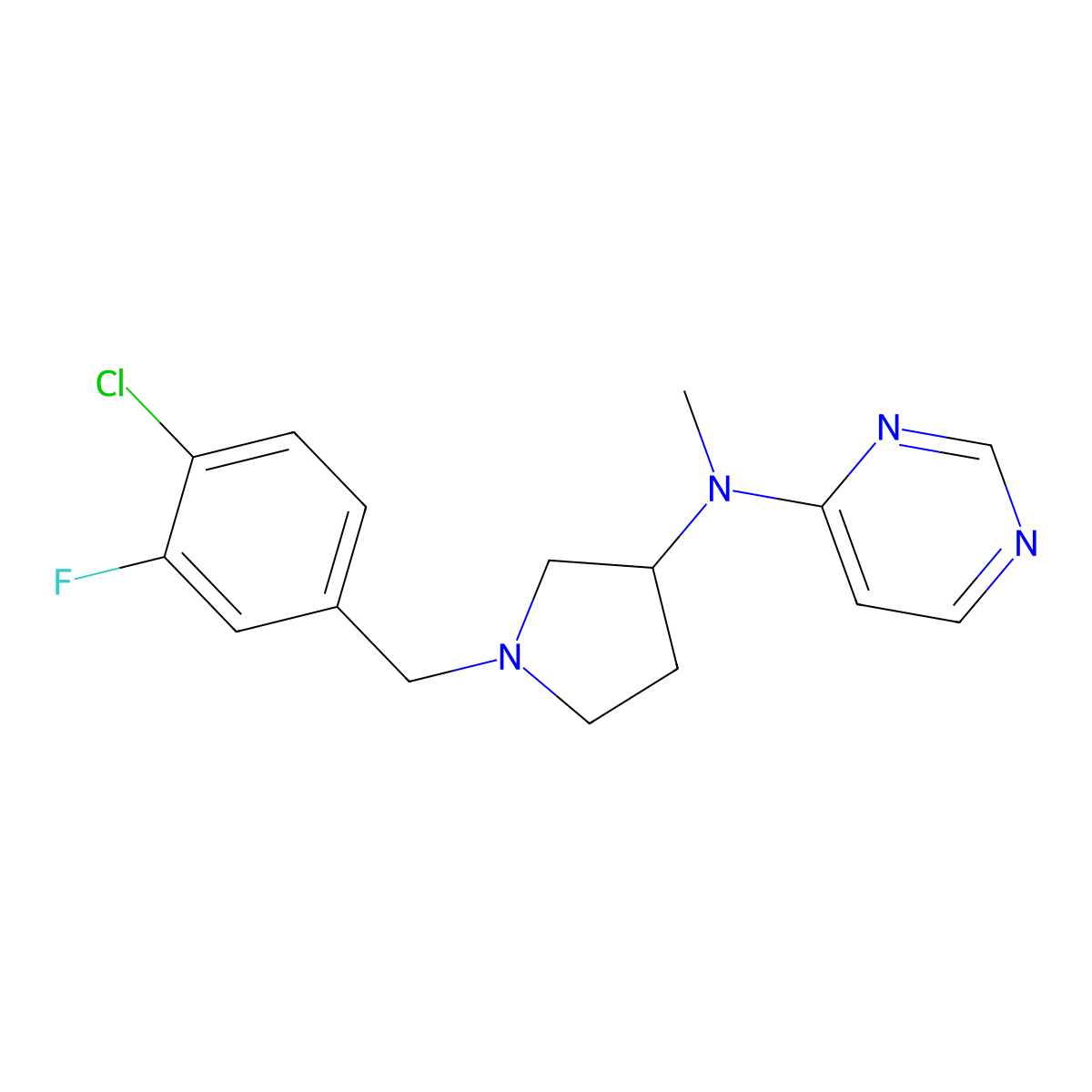 N-{1-[(4-chloro-3-fluorophenyl)methyl]pyrrolidin-3-yl}-N-methylpyrimidin-4-amine molecular structure, CAS 3054605-43-2