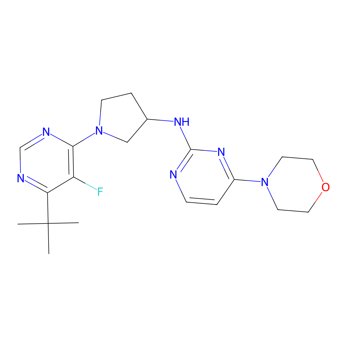 N-[1-(6-tert-butyl-5-fluoropyrimidin-4-yl)pyrrolidin-3-yl]-4-(morpholin-4-yl)pyrimidin-2-amine molecular structure, CAS 3054605-49-8
