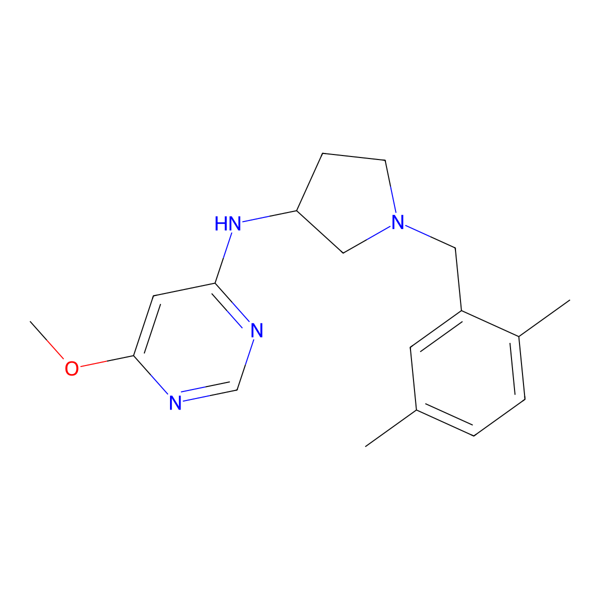 N-{1-[(2,5-dimethylphenyl)methyl]pyrrolidin-3-yl}-6-methoxypyrimidin-4-amine molecular structure, CAS 3054605-52-3