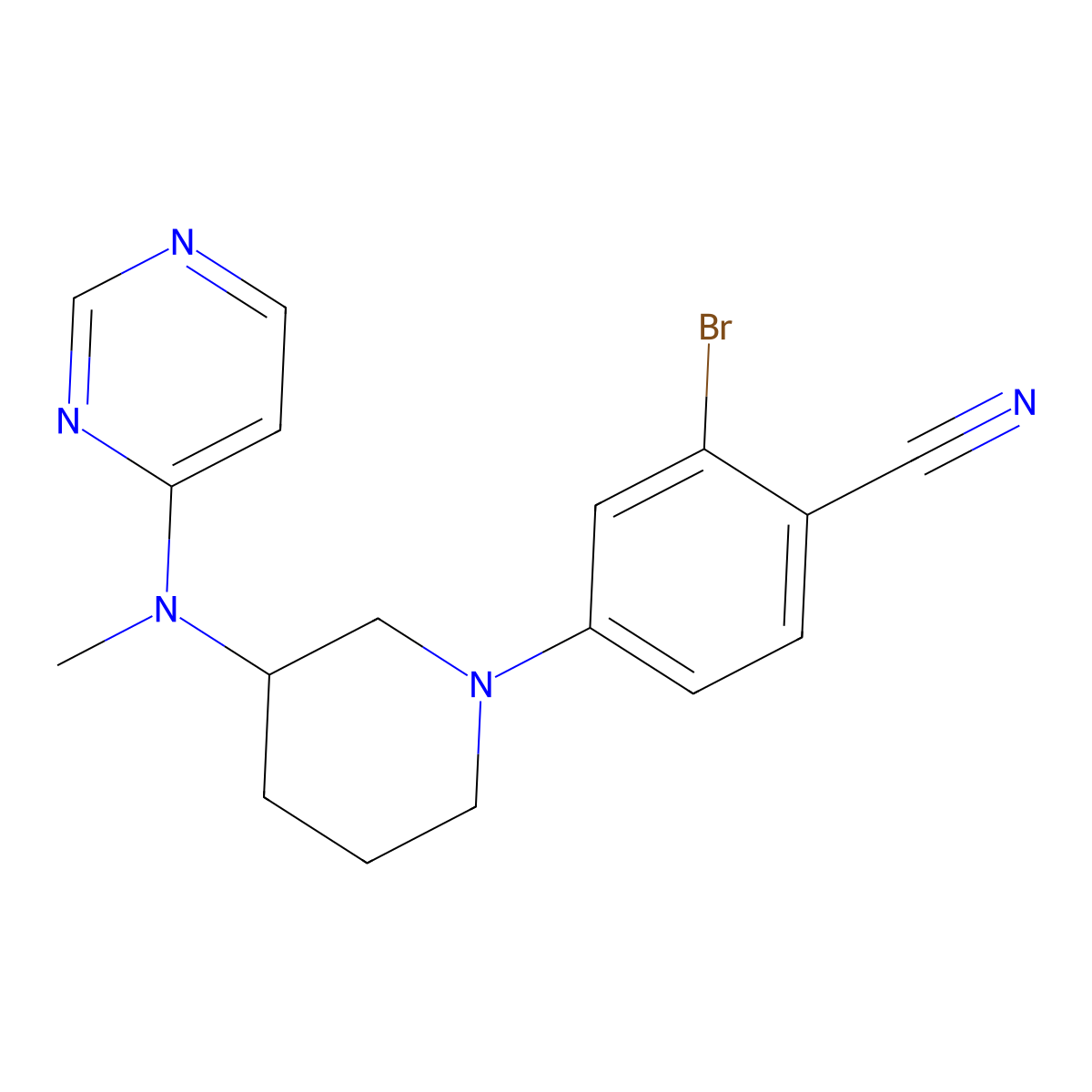 2-Bromo-4-{3-[methyl(pyrimidin-4-yl)amino]piperidin-1-yl}benzonitrile molecular structure, CAS 3054605-54-5