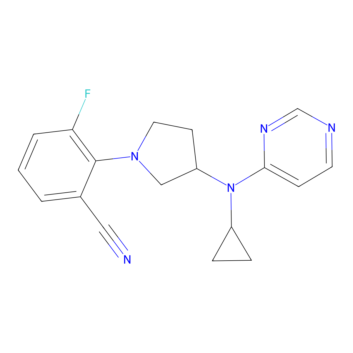2-{3-[Cyclopropyl(pyrimidin-4-yl)amino]pyrrolidin-1-yl}-3-fluorobenzonitrile molecular structure, CAS 3054605-57-8