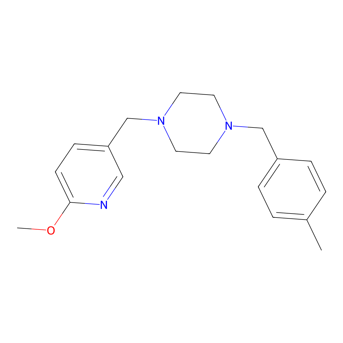 1-[(6-Methoxypyridin-3-yl)methyl]-4-[(4-methylphenyl)methyl]piperazine molecular structure, CAS 3054605-58-9
