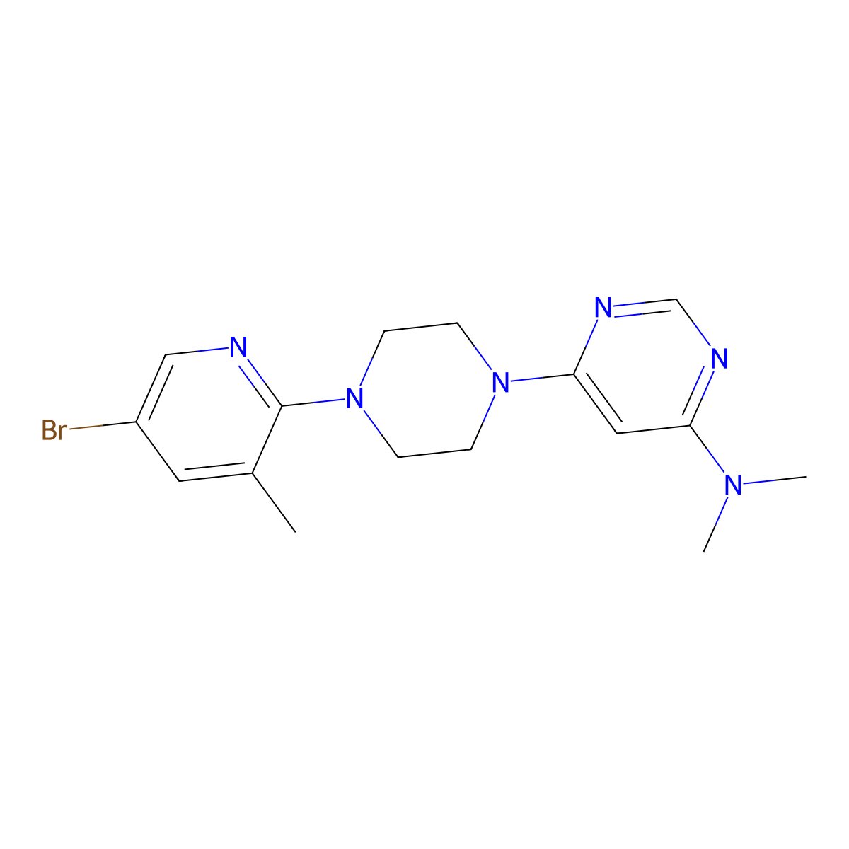 6-[4-(5-bromo-3-methylpyridin-2-yl)piperazin-1-yl]-N,N-dimethylpyrimidin-4-amine molecular structure, CAS 3054605-61-4