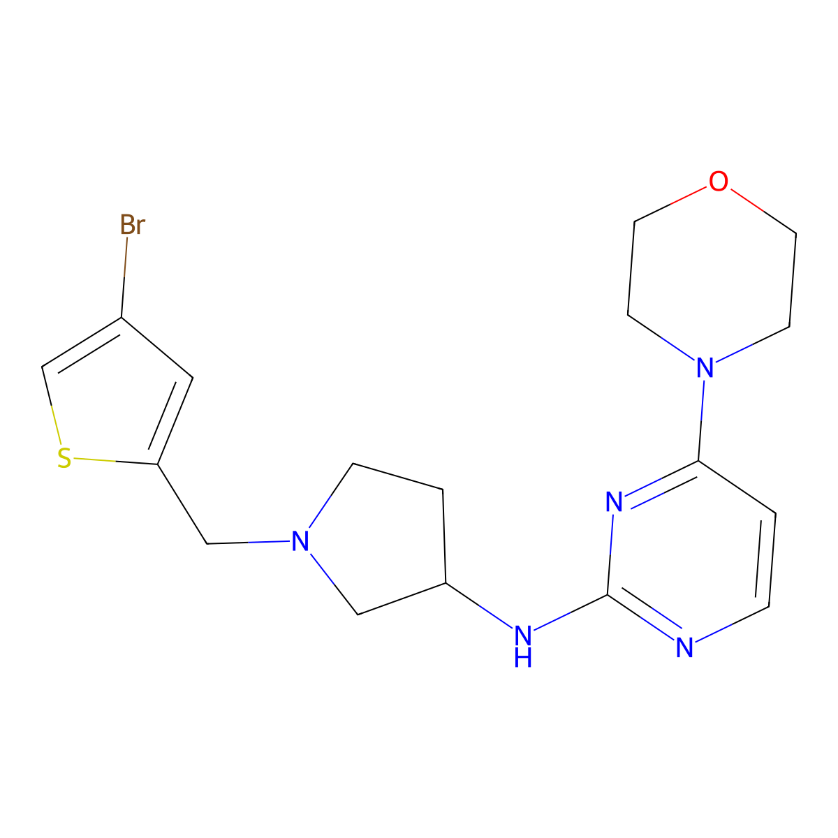 N-{1-[(4-bromothiophen-2-yl)methyl]pyrrolidin-3-yl}-4-(morpholin-4-yl)pyrimidin-2-amine molecular structure, CAS 3054605-64-7