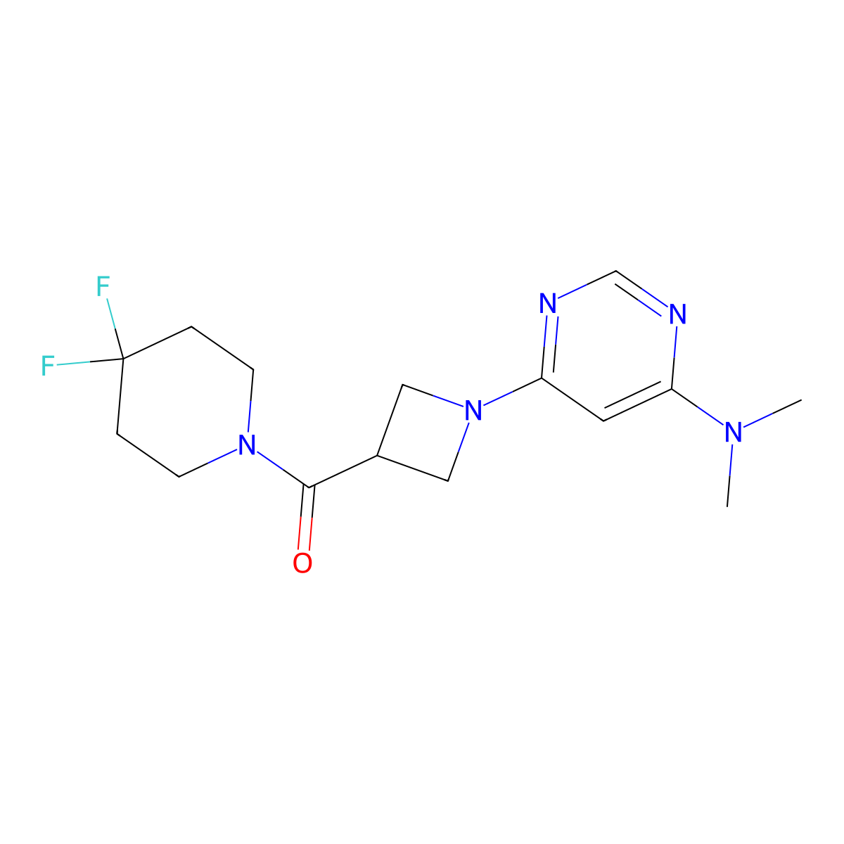 6-[3-(4,4-difluoropiperidine-1-carbonyl)azetidin-1-yl]-N,N-dimethylpyrimidin-4-amine molecular structure, CAS 3054605-66-9