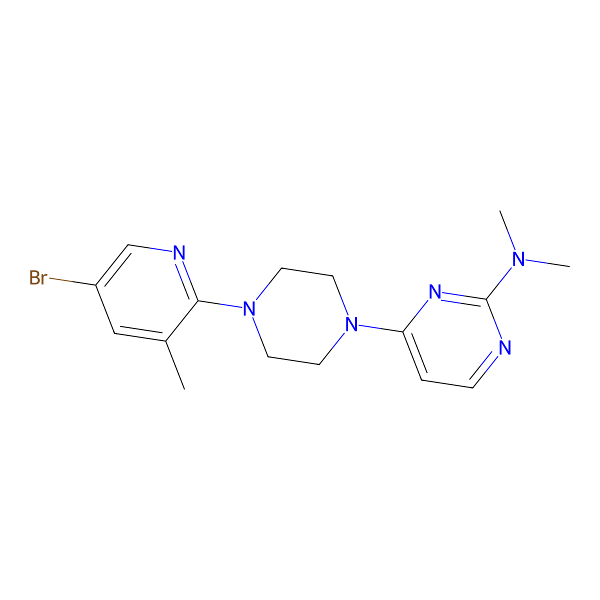 4-[4-(5-bromo-3-methylpyridin-2-yl)piperazin-1-yl]-N,N-dimethylpyrimidin-2-amine molecular structure, CAS 3054605-68-1