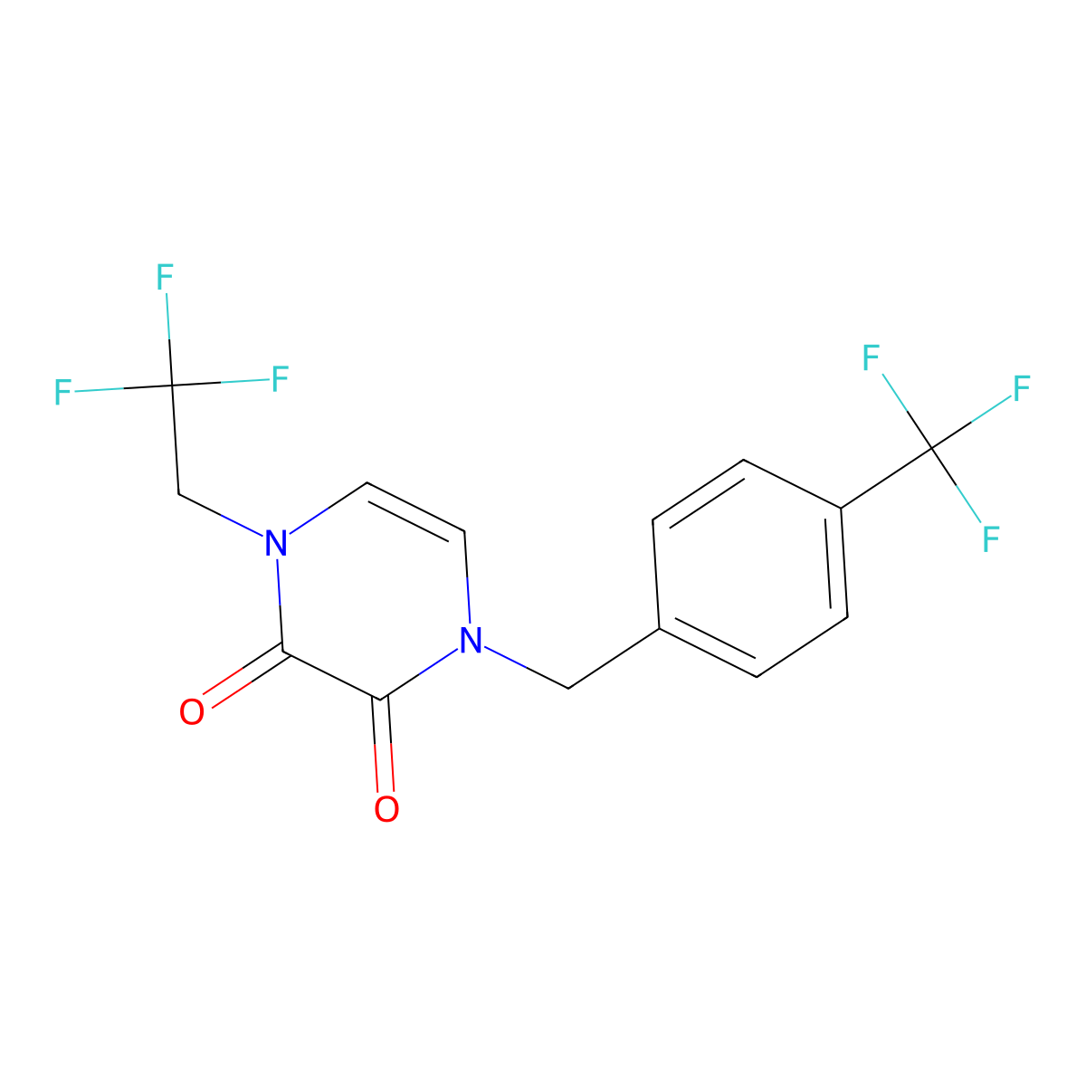 1-(2,2,2-Trifluoroethyl)-4-{[4-(trifluoromethyl)phenyl]methyl}-1,2,3,4-tetrahydropyrazine-2,3-dione molecular structure, CAS 3054605-69-2