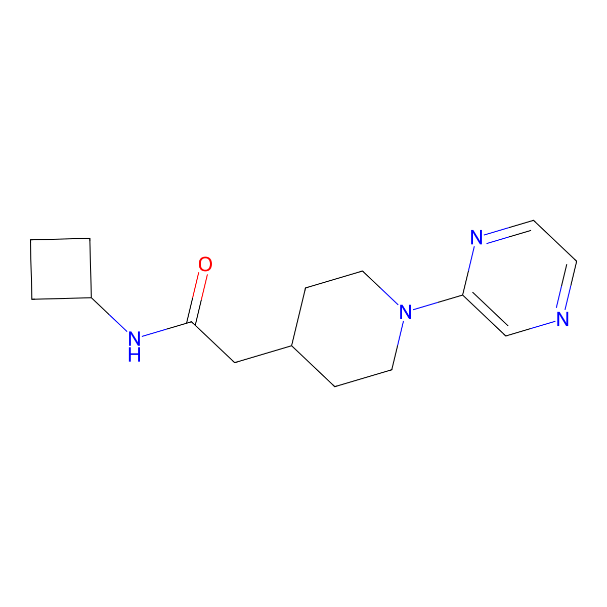 N-cyclobutyl-2-[1-(pyrazin-2-yl)piperidin-4-yl]acetamide molecular structure, CAS 3054605-73-8