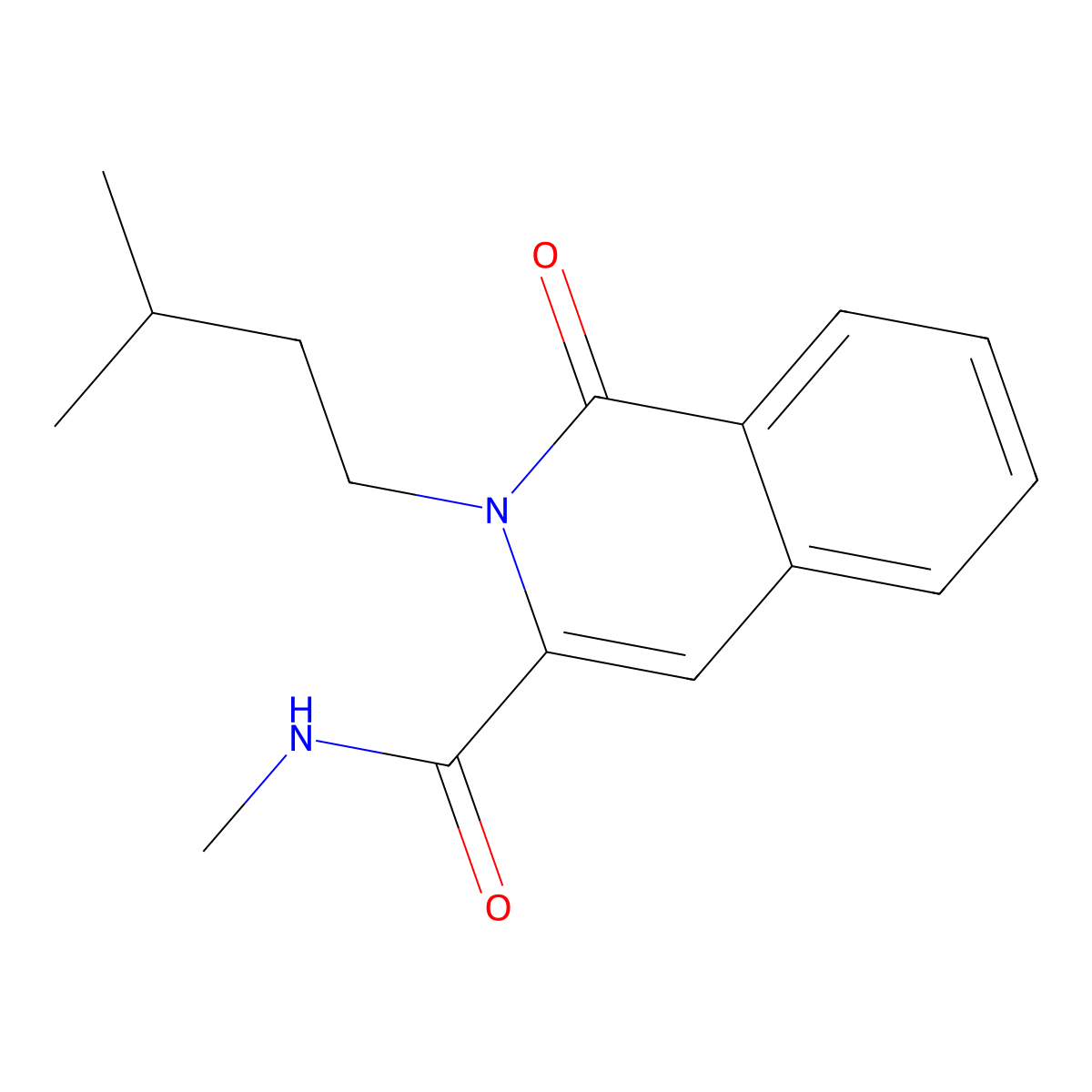 N-methyl-2-(3-methylbutyl)-1-oxo-1,2-dihydroisoquinoline-3-carboxamide molecular structure, CAS 3054605-74-9
