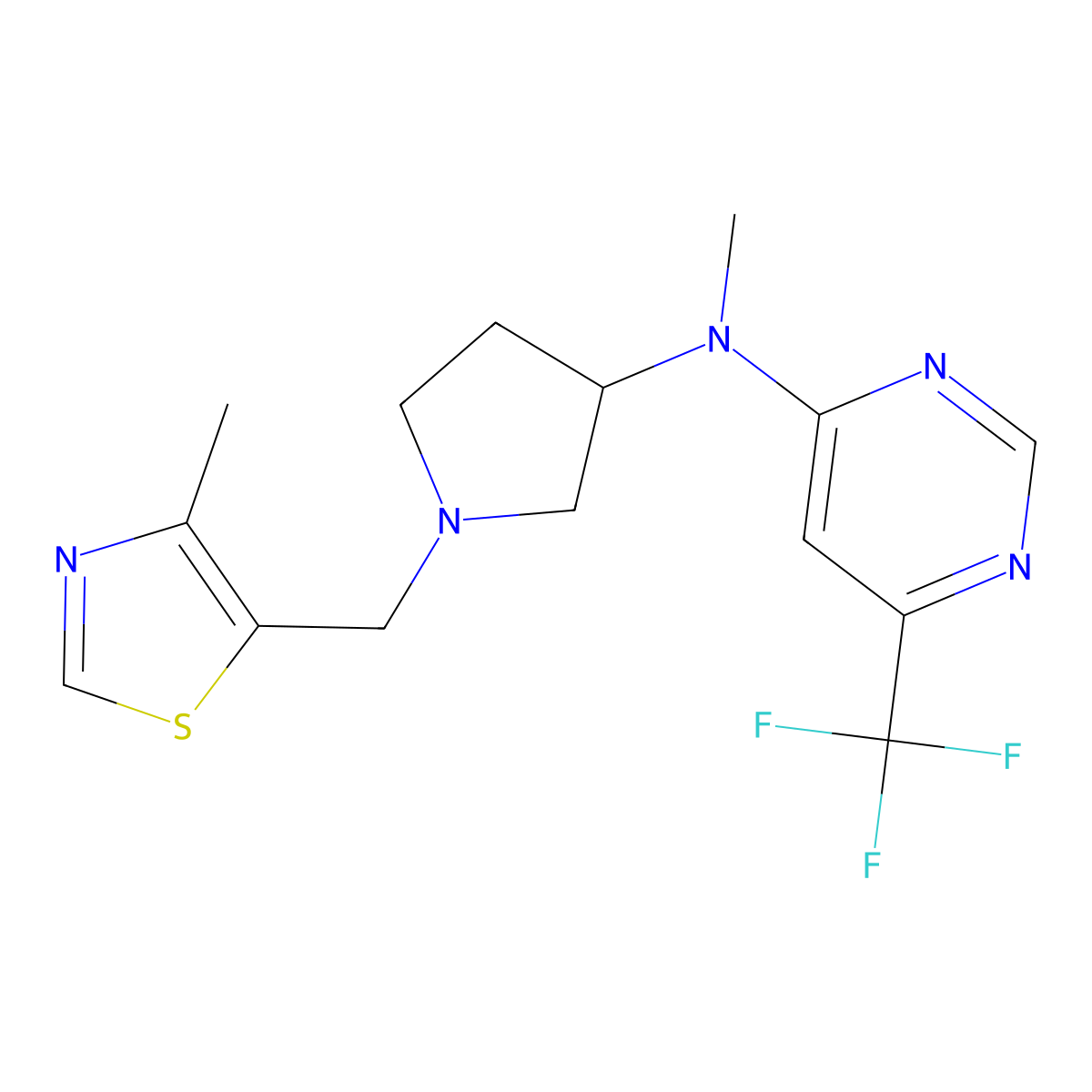 N-methyl-N-{1-[(4-methyl-1,3-thiazol-5-yl)methyl]pyrrolidin-3-yl}-6-(trifluoromethyl)pyrimidin-4-amine molecular structure, CAS 3054605-76-1
