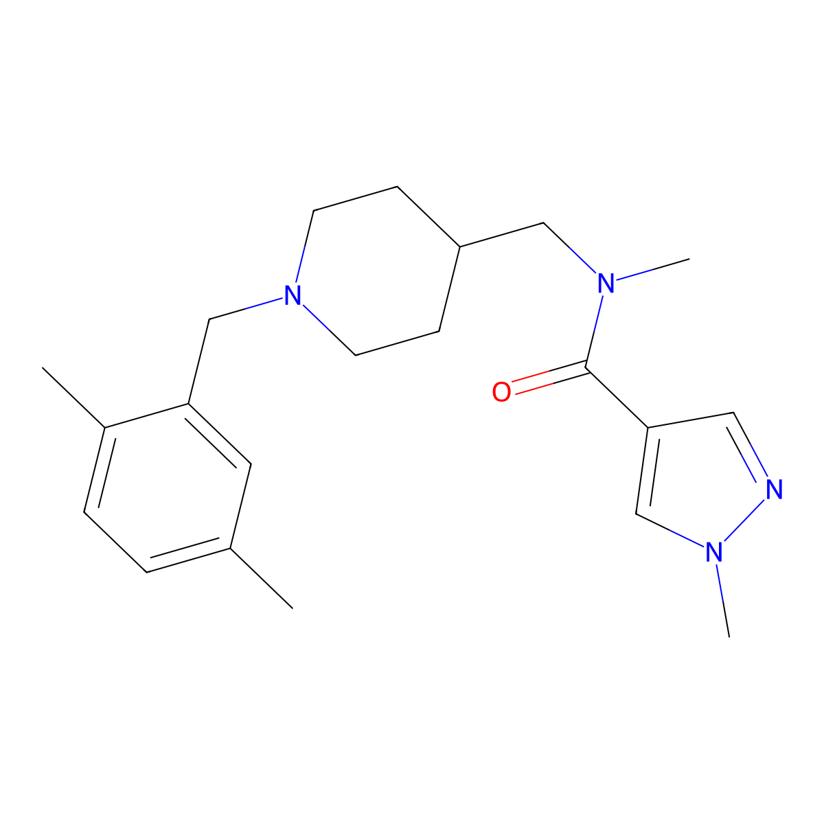 N-({1-[(2,5-dimethylphenyl)methyl]piperidin-4-yl}methyl)-N,1-dimethyl-1H-pyrazole-4-carboxamide molecular structure, CAS 3054605-81-8
