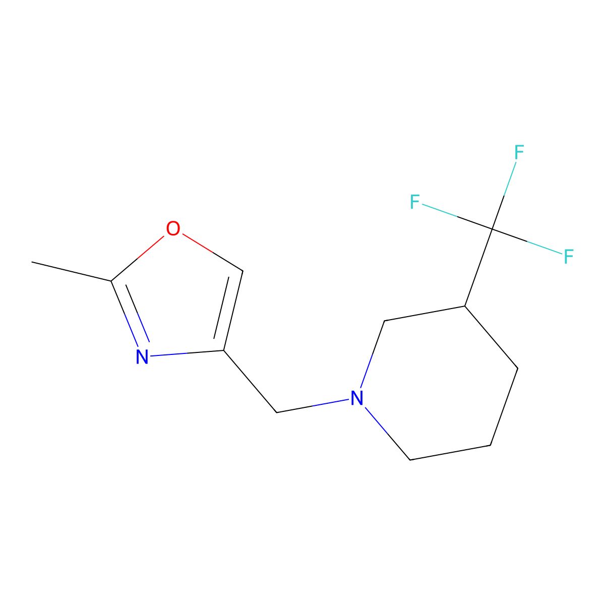 1-[(2-Methyl-1,3-oxazol-4-yl)methyl]-3-(trifluoromethyl)piperidine molecular structure, CAS 3054605-82-9