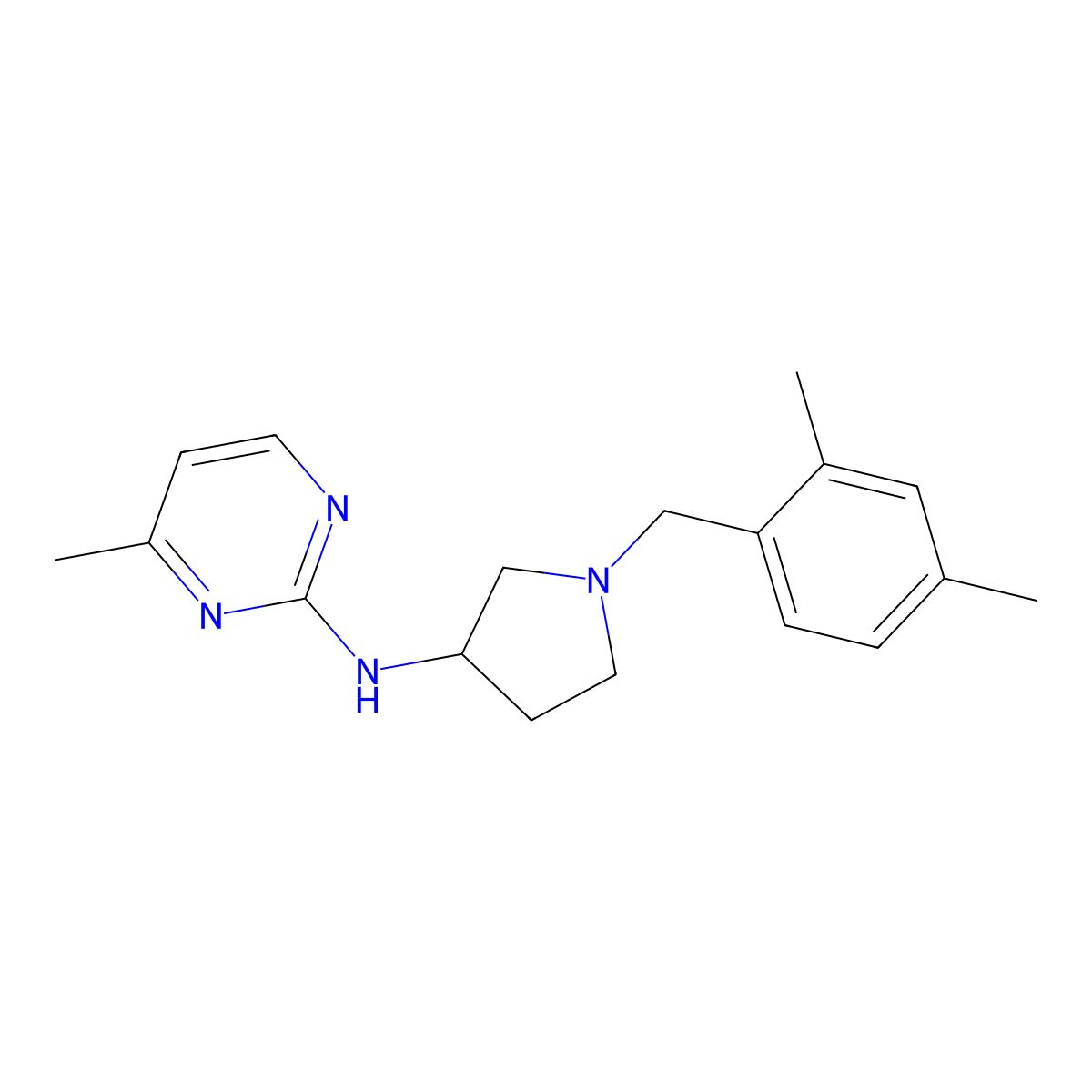 N-{1-[(2,4-dimethylphenyl)methyl]pyrrolidin-3-yl}-4-methylpyrimidin-2-amine molecular structure, CAS 3054605-85-2