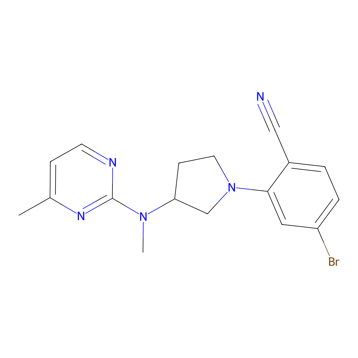 4-Bromo-2-{3-[methyl(4-methylpyrimidin-2-yl)amino]pyrrolidin-1-yl}benzonitrile molecular structure, CAS 3054605-86-3