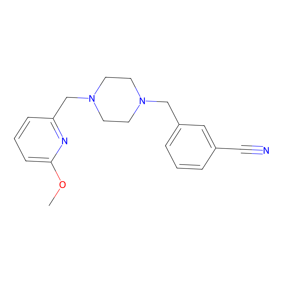 3-({4-[(6-Methoxypyridin-2-yl)methyl]piperazin-1-yl}methyl)benzonitrile molecular structure, CAS 3054605-88-5