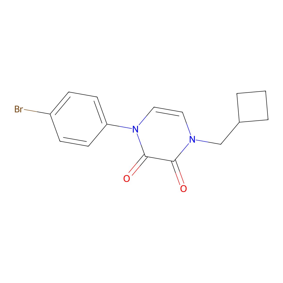 1-(4-Bromophenyl)-4-(cyclobutylmethyl)-1,2,3,4-tetrahydropyrazine-2,3-dione molecular structure, CAS 3054605-91-0