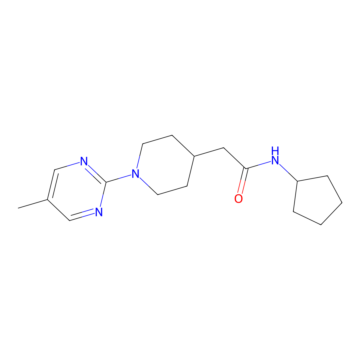 N-cyclopentyl-2-[1-(5-methylpyrimidin-2-yl)piperidin-4-yl]acetamide molecular structure, CAS 3054605-92-1