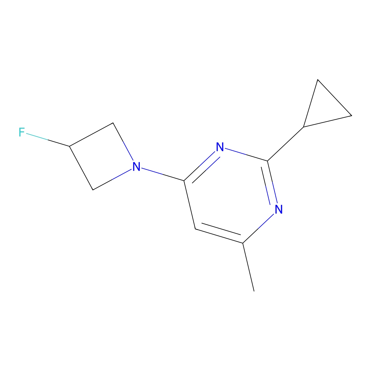 2-Cyclopropyl-4-(3-fluoroazetidin-1-yl)-6-methylpyrimidine molecular structure, CAS 3054605-96-5