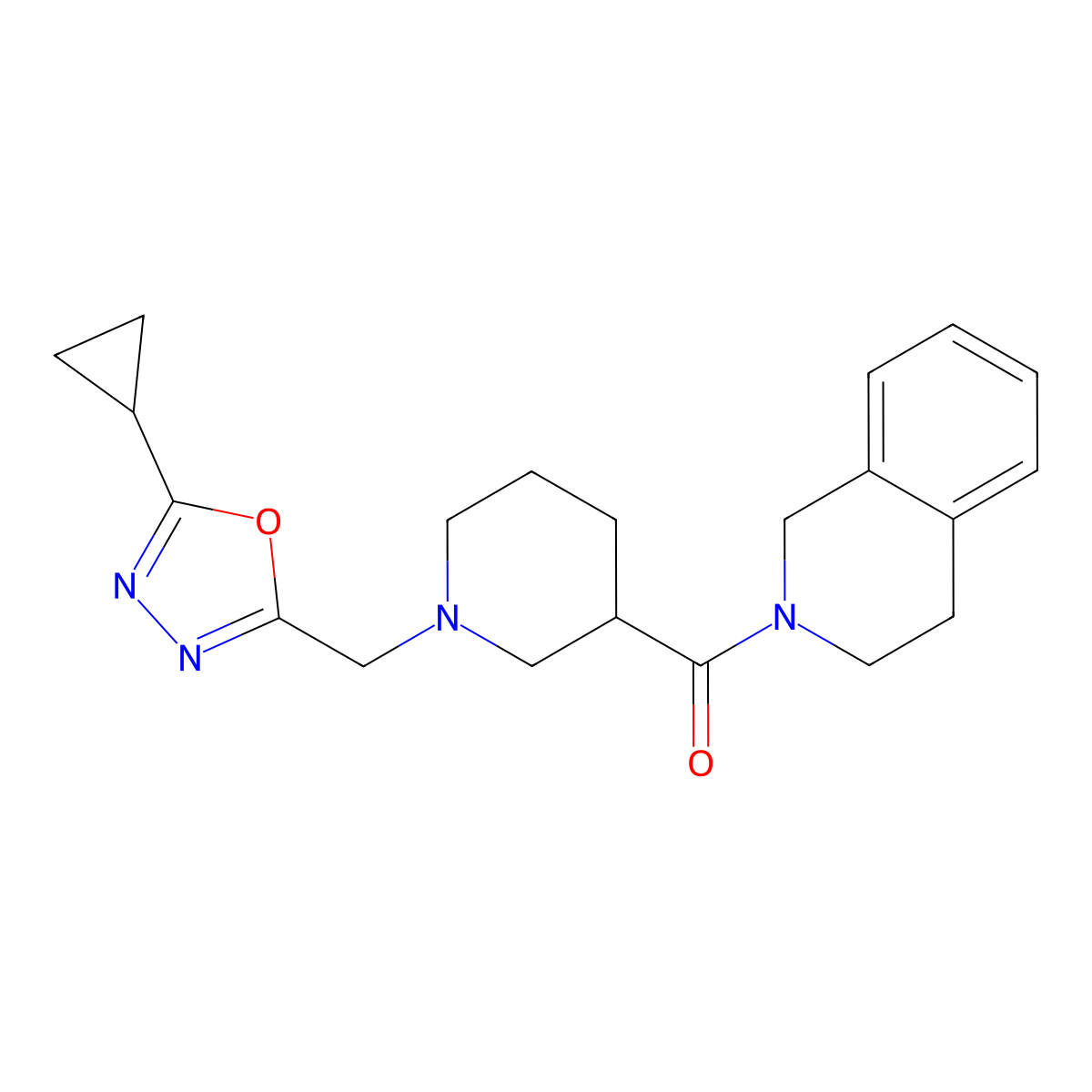 2-{1-[(5-Cyclopropyl-1,3,4-oxadiazol-2-yl)methyl]piperidine-3-carbonyl}-1,2,3,4-tetrahydroisoquinoline molecular structure, CAS 3054605-97-6