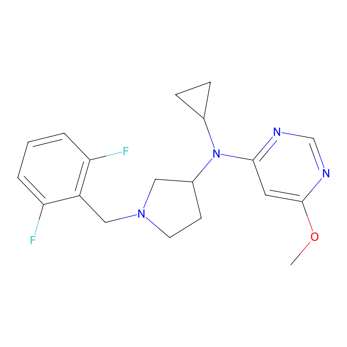N-cyclopropyl-N-{1-[(2,6-difluorophenyl)methyl]pyrrolidin-3-yl}-6-methoxypyrimidin-4-amine molecular structure, CAS 3054606-00-4