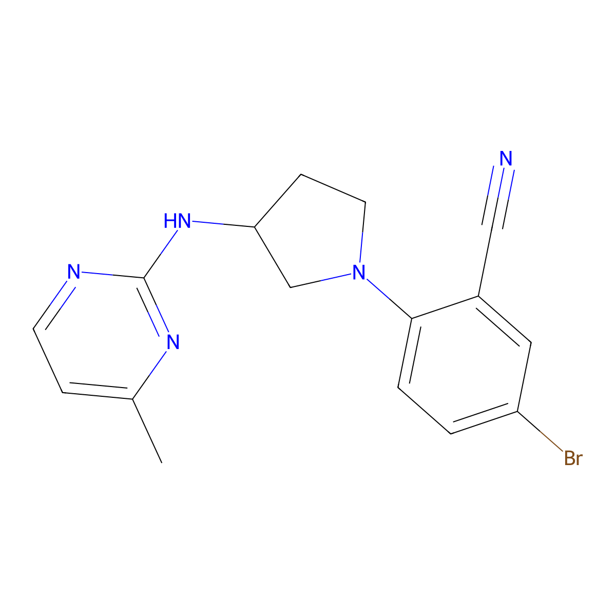 5-Bromo-2-{3-[(4-methylpyrimidin-2-yl)amino]pyrrolidin-1-yl}benzonitrile molecular structure, CAS 3054606-03-7