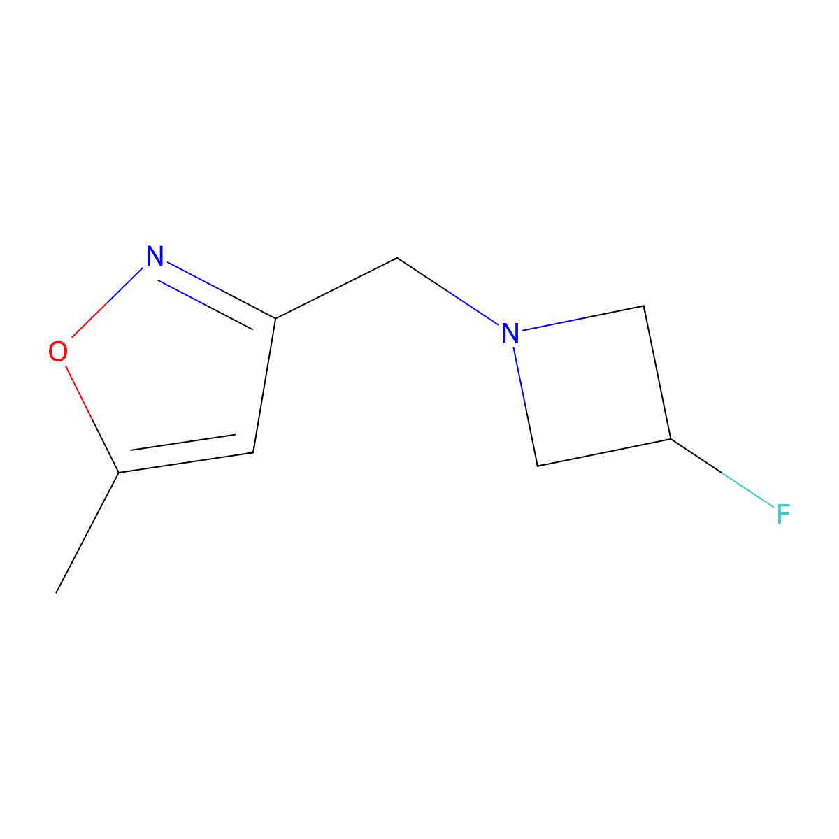 3-[(3-Fluoroazetidin-1-yl)methyl]-5-methyl-1,2-oxazole molecular structure, CAS 3054606-06-0