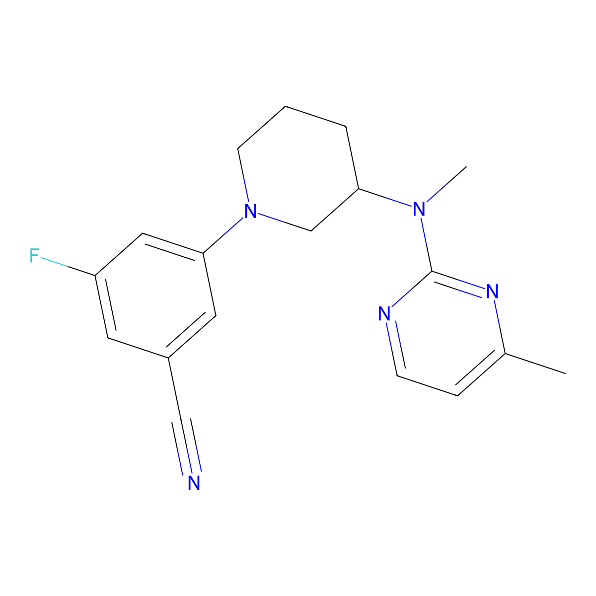 3-Fluoro-5-{3-[methyl(4-methylpyrimidin-2-yl)amino]piperidin-1-yl}benzonitrile molecular structure, CAS 3054606-08-2