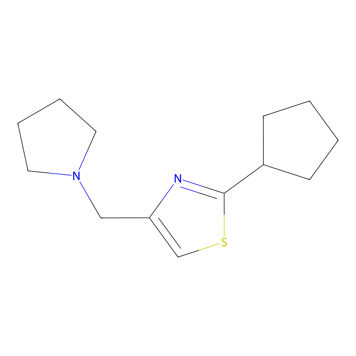 2-Cyclopentyl-4-[(pyrrolidin-1-yl)methyl]-1,3-thiazole molecular structure, CAS 3054606-11-7