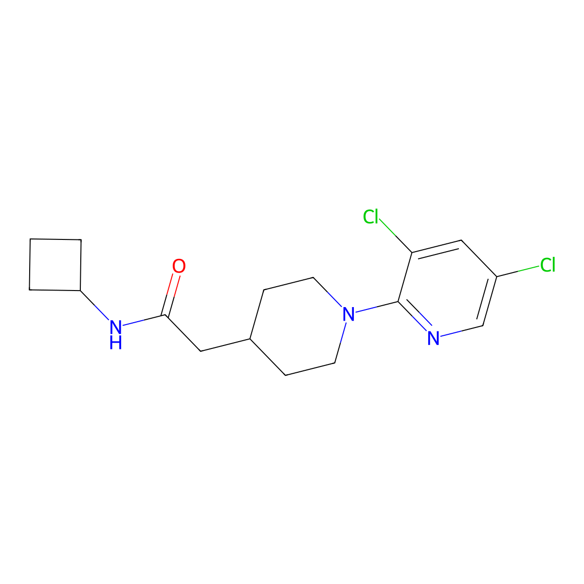 N-cyclobutyl-2-[1-(3,5-dichloropyridin-2-yl)piperidin-4-yl]acetamide molecular structure, CAS 3054606-15-1