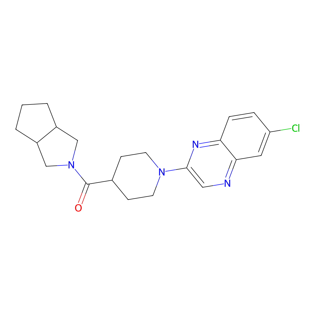 6-Chloro-2-(4-{octahydrocyclopenta[c]pyrrole-2-carbonyl}piperidin-1-yl)quinoxaline molecular structure, CAS 3054606-16-2