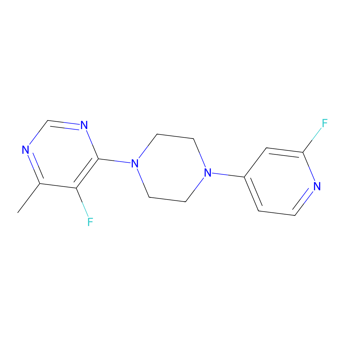 5-Fluoro-4-[4-(2-fluoropyridin-4-yl)piperazin-1-yl]-6-methylpyrimidine molecular structure, CAS 3054606-17-3