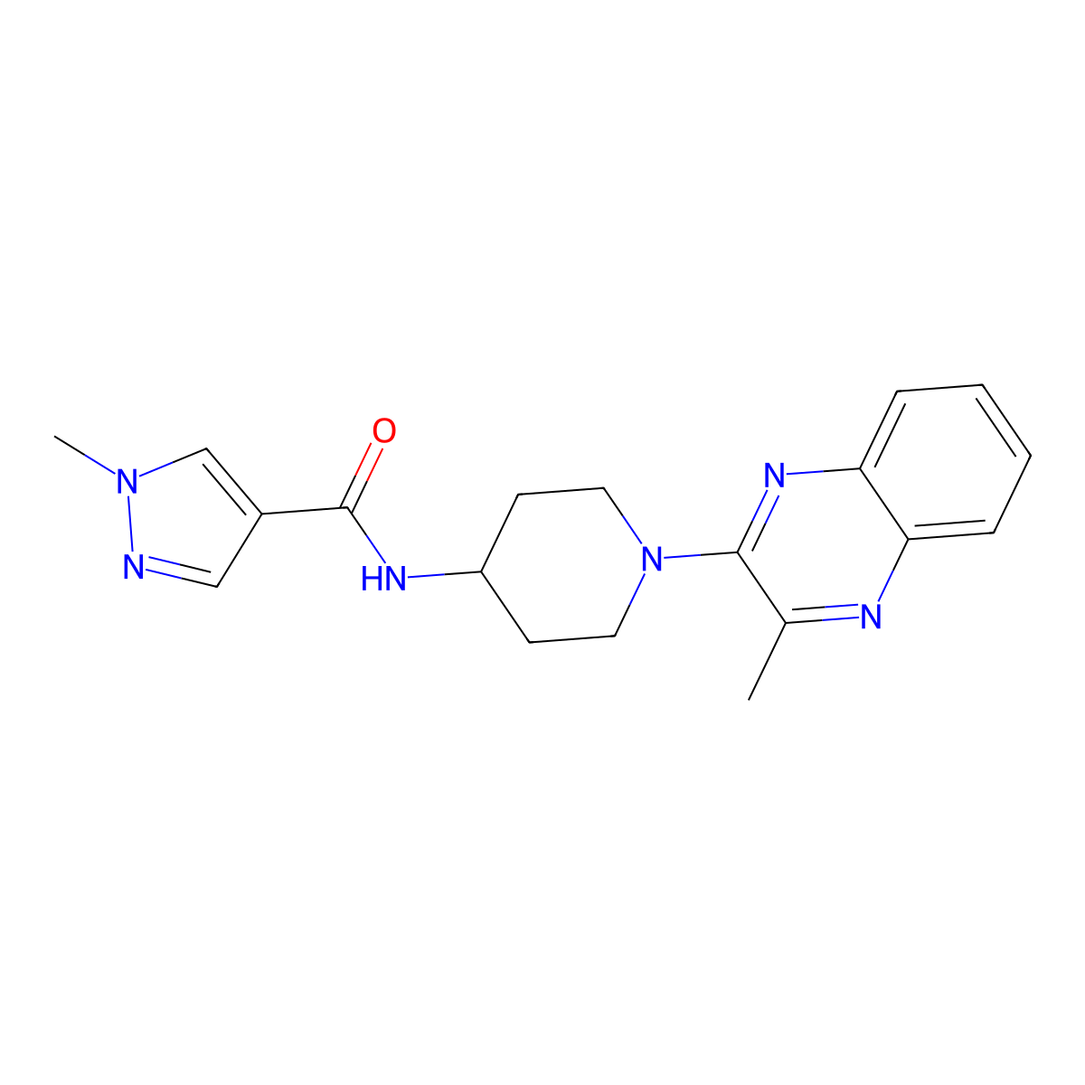 1-methyl-N-[1-(3-methylquinoxalin-2-yl)piperidin-4-yl]-1H-pyrazole-4-carboxamide molecular structure, CAS 3054606-19-5