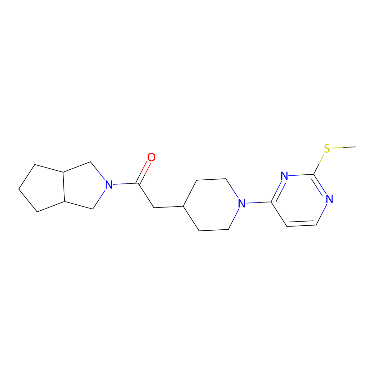 2-{1-[2-(Methylsulfanyl)pyrimidin-4-yl]piperidin-4-yl}-1-{octahydrocyclopenta[c]pyrrol-2-yl}ethan-1-one molecular structure, CAS 3054606-26-4
