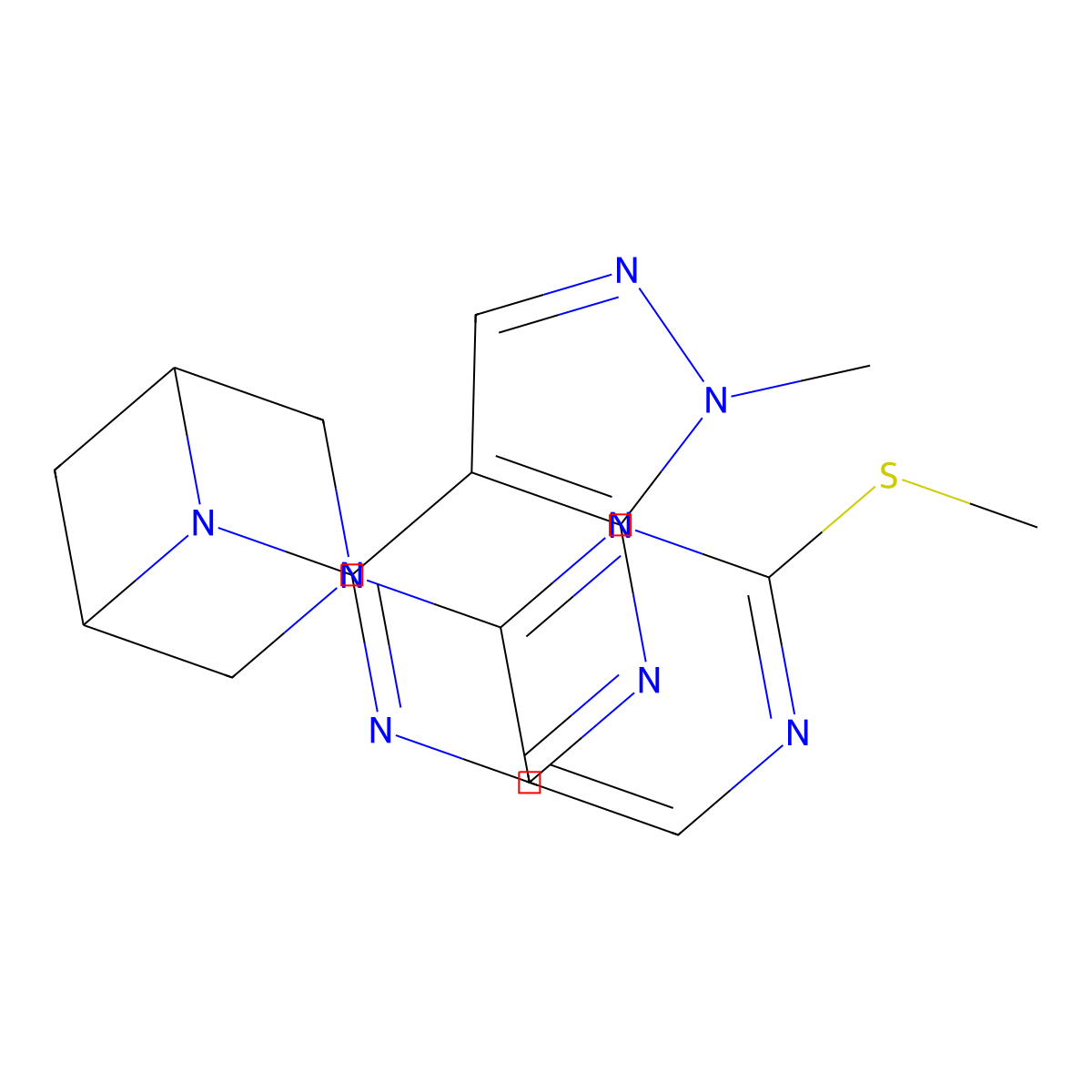 6-{1-methyl-1H-pyrazolo[3,4-d]pyrimidin-4-yl}-3-[2-(methylsulfanyl)pyrimidin-4-yl]-3,6-diazabicyclo[3.1.1]heptane molecular structure, CAS 3054606-28-6