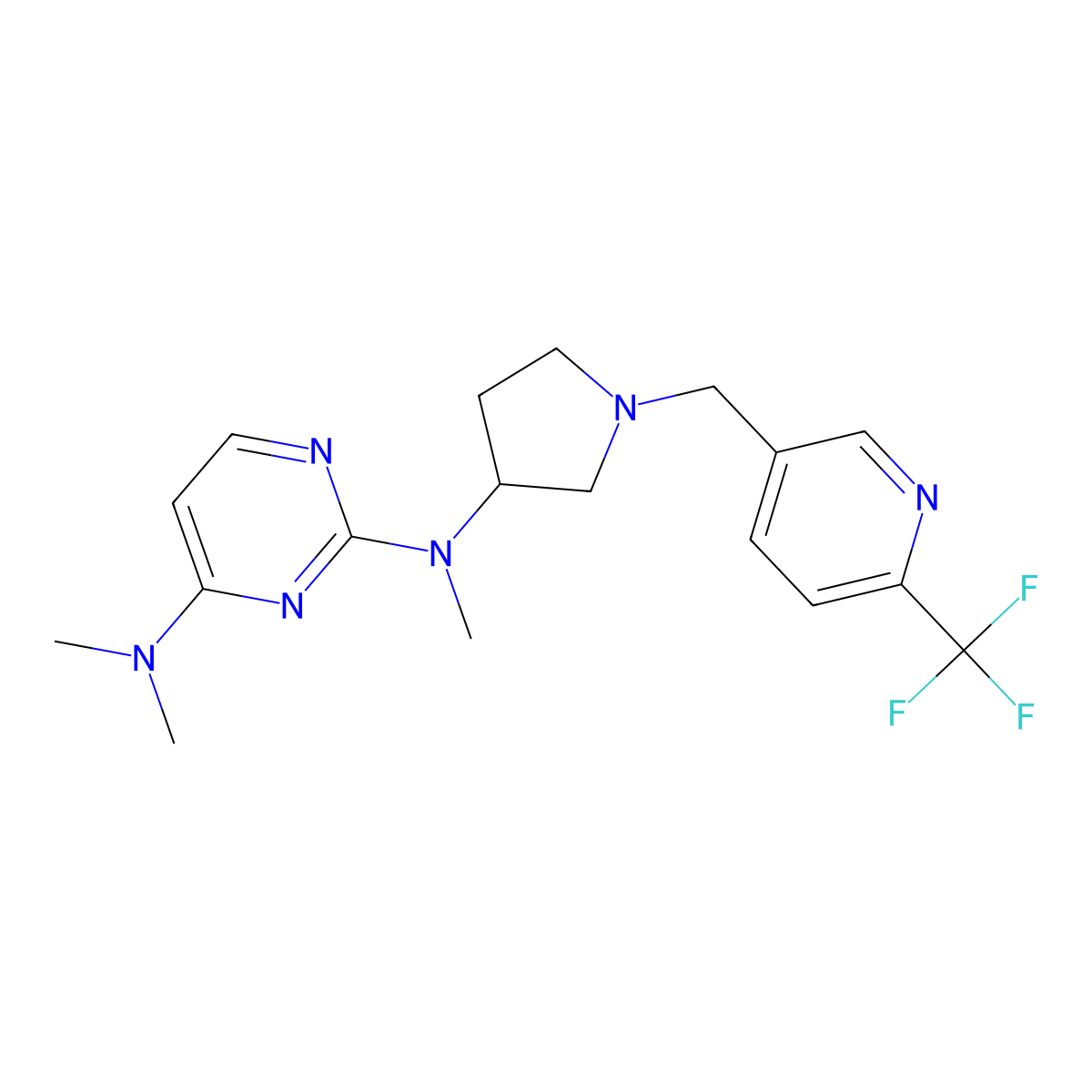 N2,N4,N4-trimethyl-N2-(1-{[6-(trifluoromethyl)pyridin-3-yl]methyl}pyrrolidin-3-yl)pyrimidine-2,4-diamine molecular structure, CAS 3054606-29-7