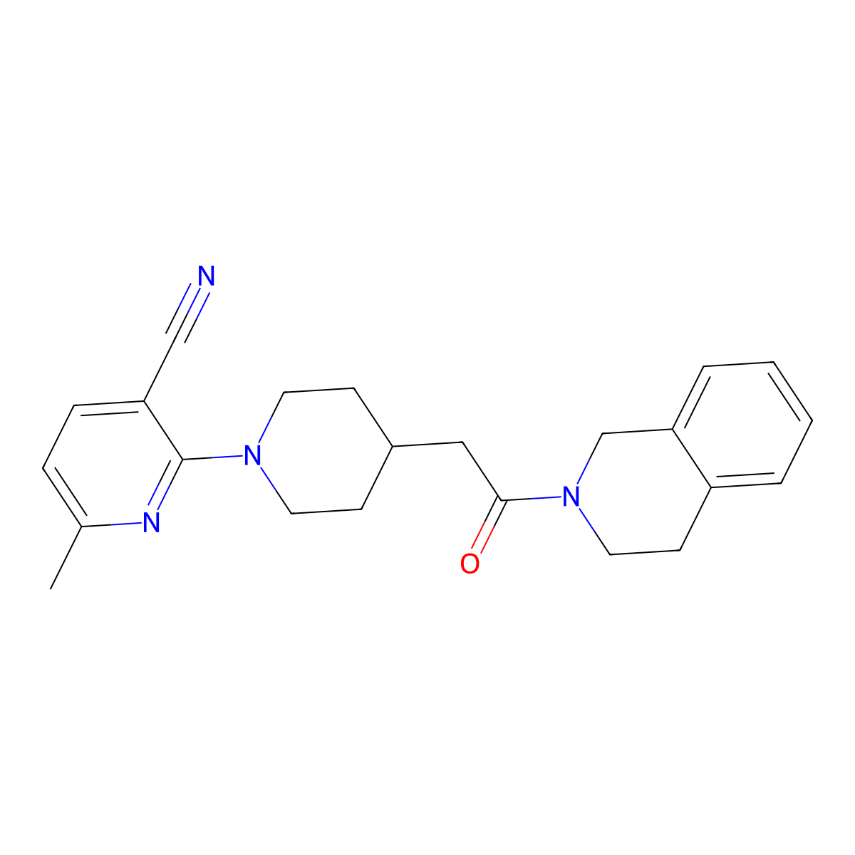 6-Methyl-2-{4-[2-oxo-2-(1,2,3,4-tetrahydroisoquinolin-2-yl)ethyl]piperidin-1-yl}pyridine-3-carbonitrile molecular structure, CAS 3054606-32-2