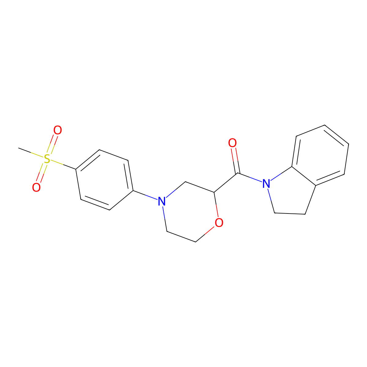 1-[4-(4-methanesulfonylphenyl)morpholine-2-carbonyl]-2,3-dihydro-1H-indole molecular structure, CAS 3054606-36-6