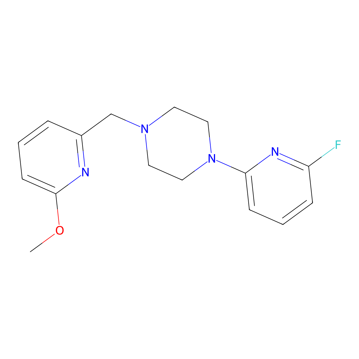 1-(6-Fluoropyridin-2-yl)-4-[(6-methoxypyridin-2-yl)methyl]piperazine molecular structure, CAS 3054606-41-3