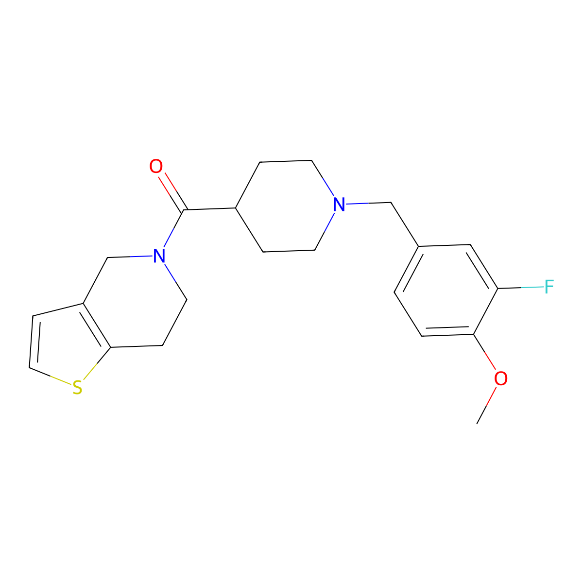 1-[(3-fluoro-4-methoxyphenyl)methyl]-4-{4H,5H,6H,7H-thieno[3,2-c]pyridine-5-carbonyl}piperidine molecular structure, CAS 3054606-45-7