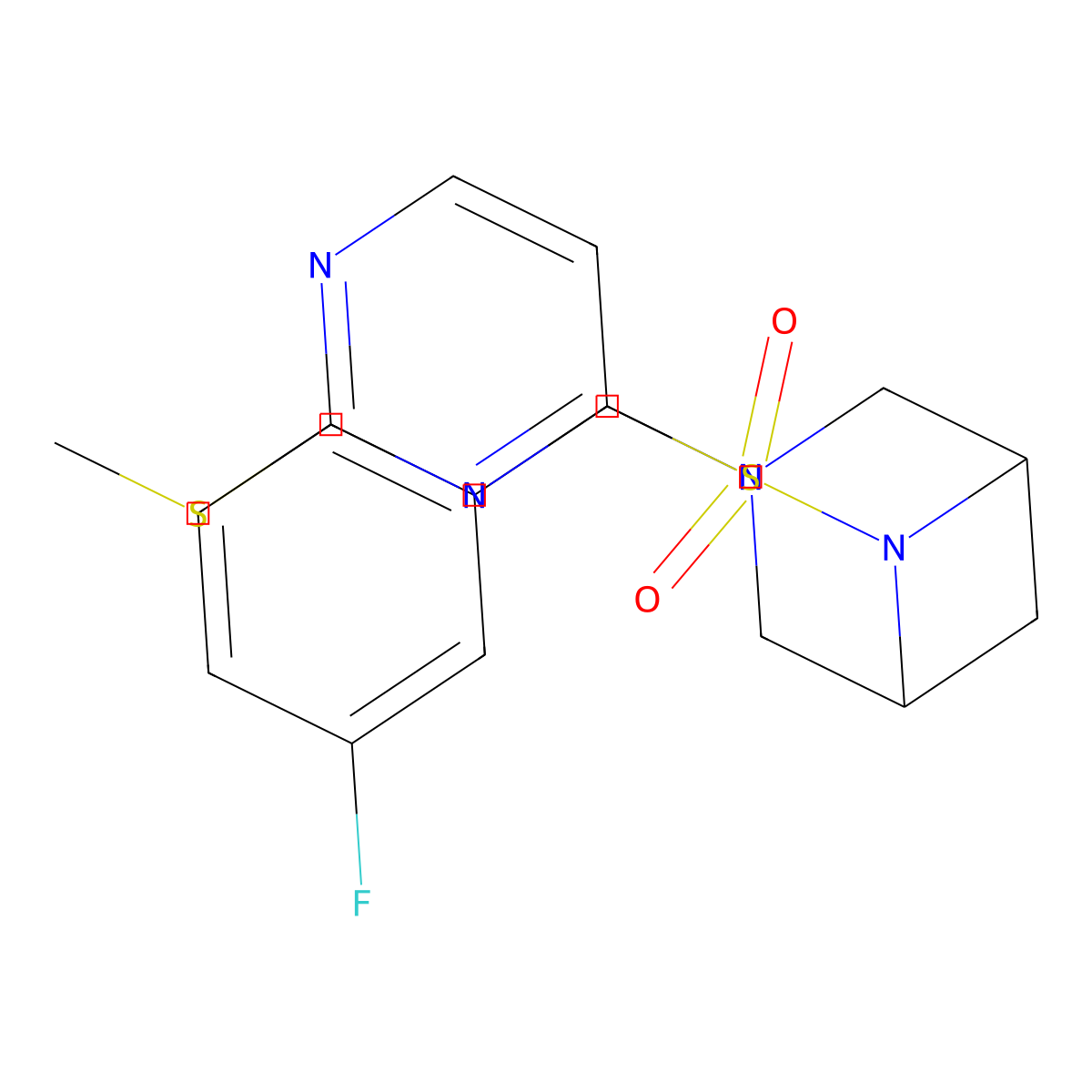 6-[(3-Fluorophenyl)methanesulfonyl]-3-[2-(methylsulfanyl)pyrimidin-4-yl]-3,6-diazabicyclo[3.1.1]heptane molecular structure, CAS 3054606-48-0