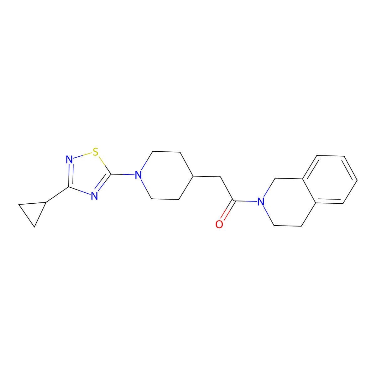 2-[1-(3-Cyclopropyl-1,2,4-thiadiazol-5-yl)piperidin-4-yl]-1-(1,2,3,4-tetrahydroisoquinolin-2-yl)ethan-1-one molecular structure, CAS 3054606-52-6