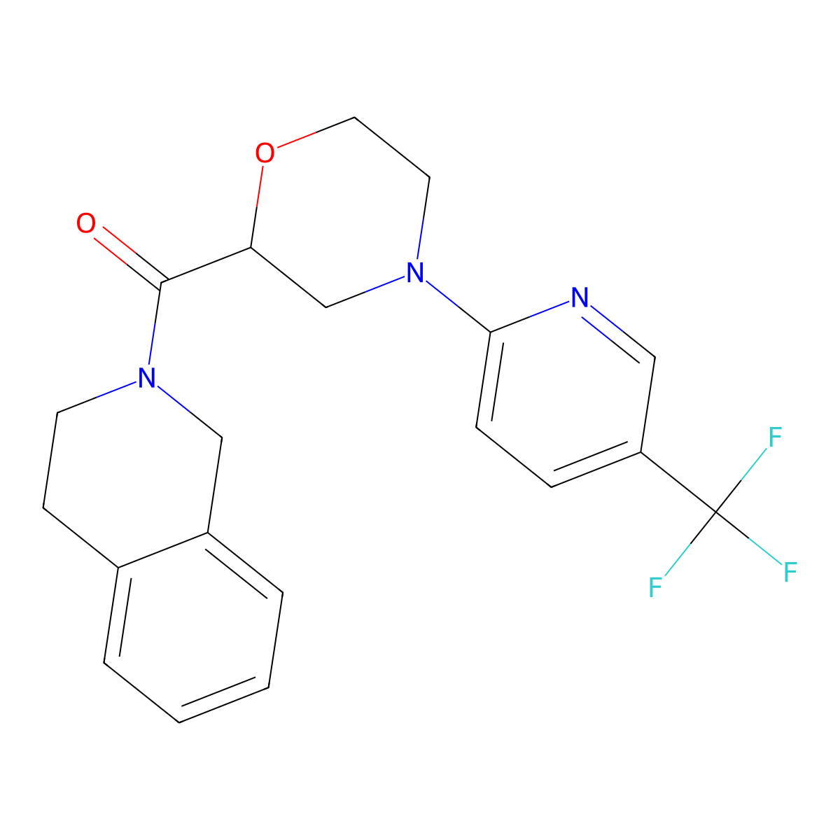 2-{4-[5-(Trifluoromethyl)pyridin-2-yl]morpholine-2-carbonyl}-1,2,3,4-tetrahydroisoquinoline molecular structure, CAS 3054606-53-7