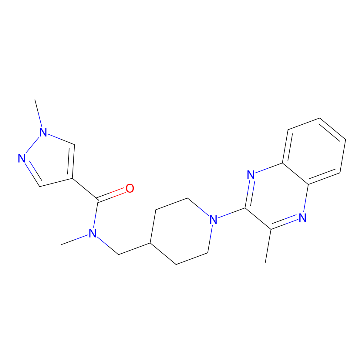 N,1-dimethyl-N-{[1-(3-methylquinoxalin-2-yl)piperidin-4-yl]methyl}-1H-pyrazole-4-carboxamide molecular structure, CAS 3054606-57-1