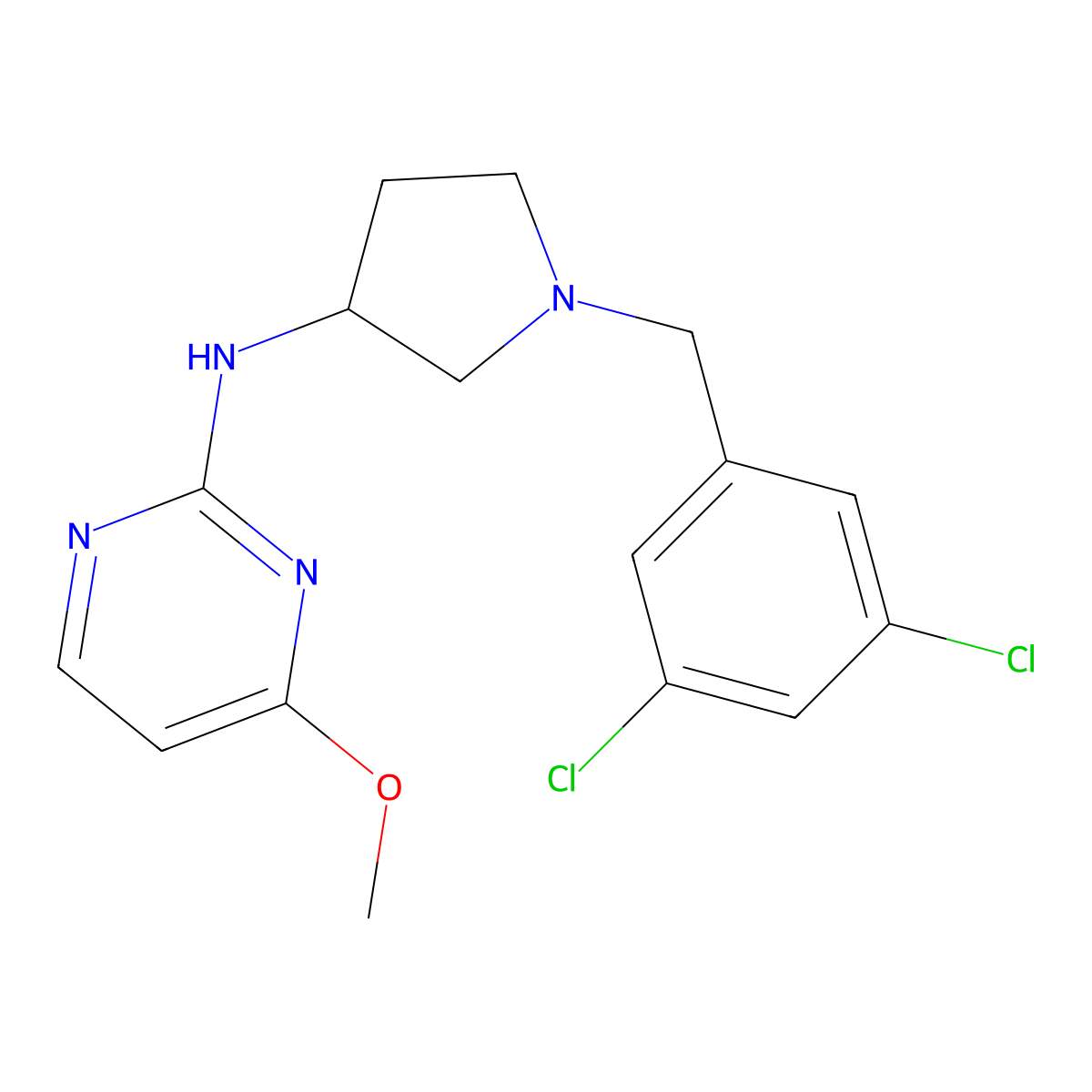 N-{1-[(3,5-dichlorophenyl)methyl]pyrrolidin-3-yl}-4-methoxypyrimidin-2-amine molecular structure, CAS 3054606-64-0