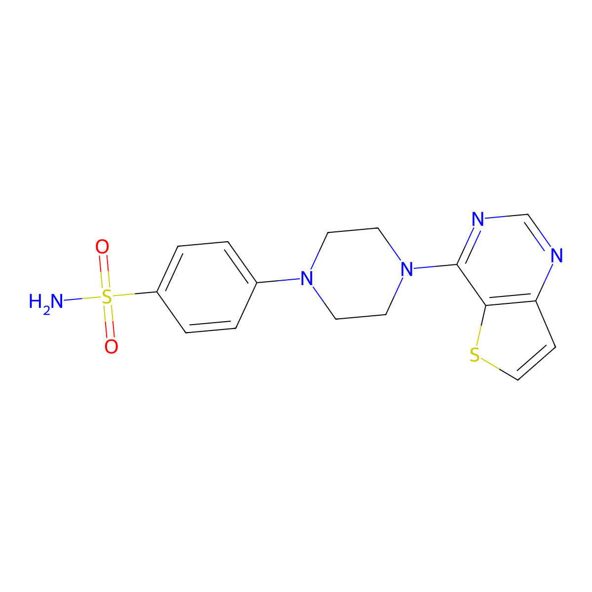 4-(4-{Thieno[3,2-d]pyrimidin-4-yl}piperazin-1-yl)benzene-1-sulfonamide molecular structure, CAS 3054606-72-0