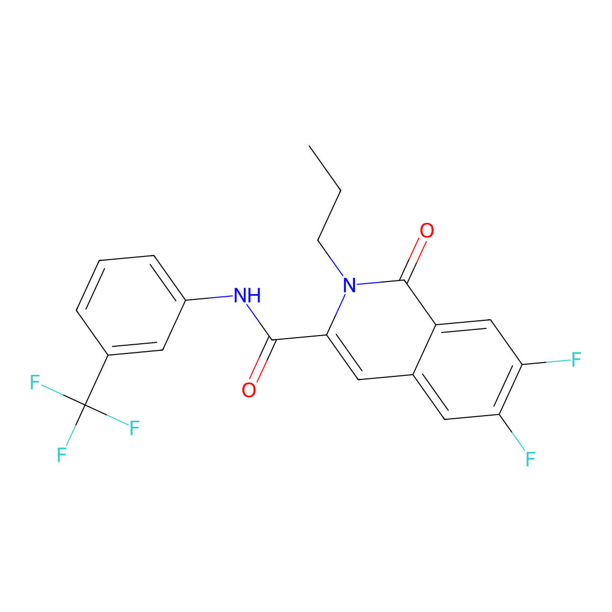 6,7-difluoro-1-oxo-2-propyl-N-[3-(trifluoromethyl)phenyl]-1,2-dihydroisoquinoline-3-carboxamide molecular structure, CAS 3054606-73-1