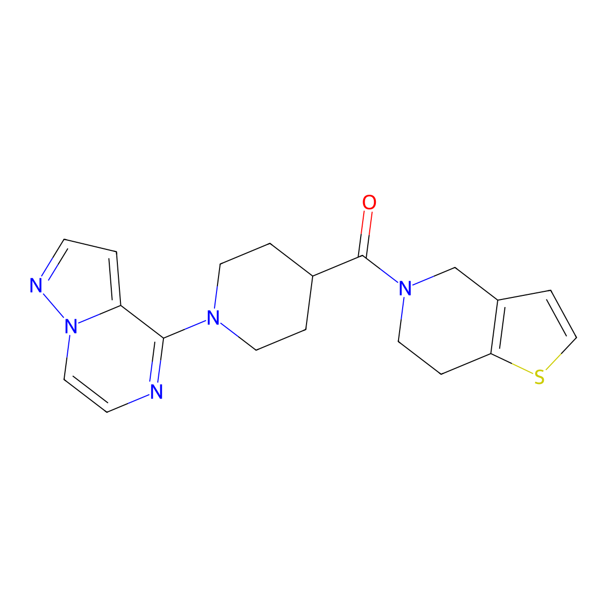 1-{pyrazolo[1,5-a]pyrazin-4-yl}-4-{4H,5H,6H,7H-thieno[3,2-c]pyridine-5-carbonyl}piperidine molecular structure, CAS 3054606-74-2
